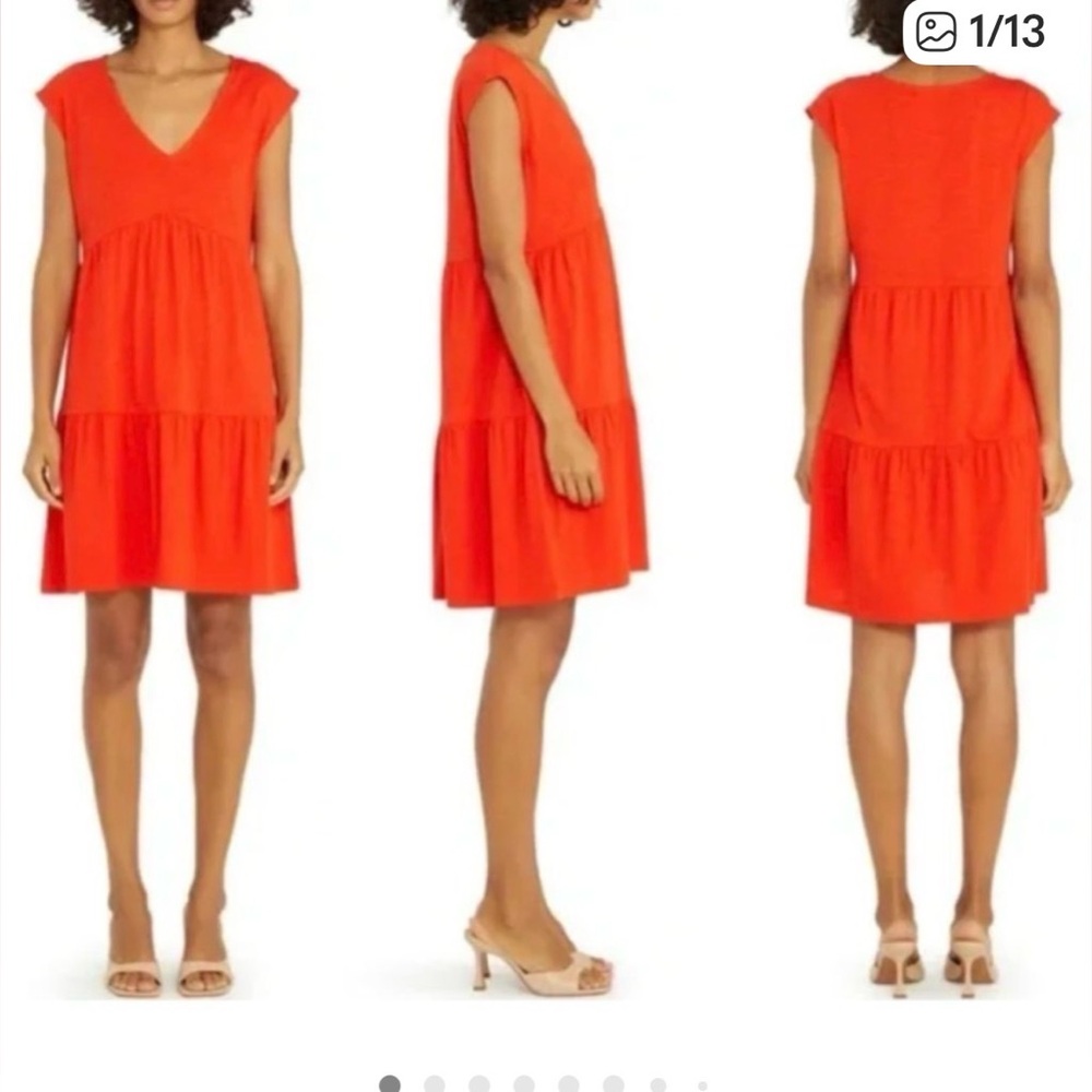Sanctuary orange Red Sleeveless V-Neck Women's tiered tunic dress L
